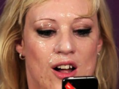 Peculiar Bombshell Gets Jizz Shot On Her Face Eating All The